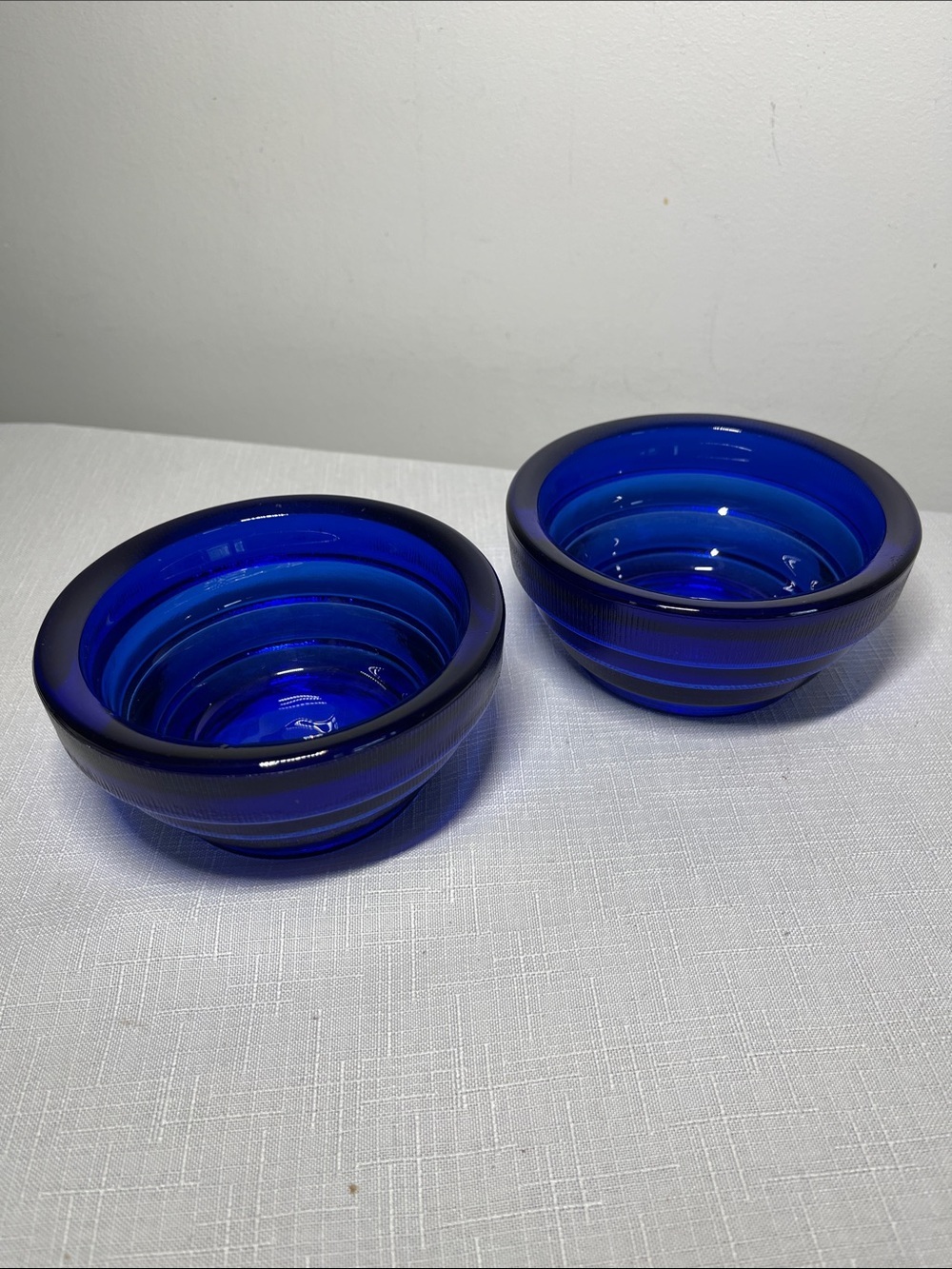vintage Blenko ribbed cobalt blue glass bowl Set of Two